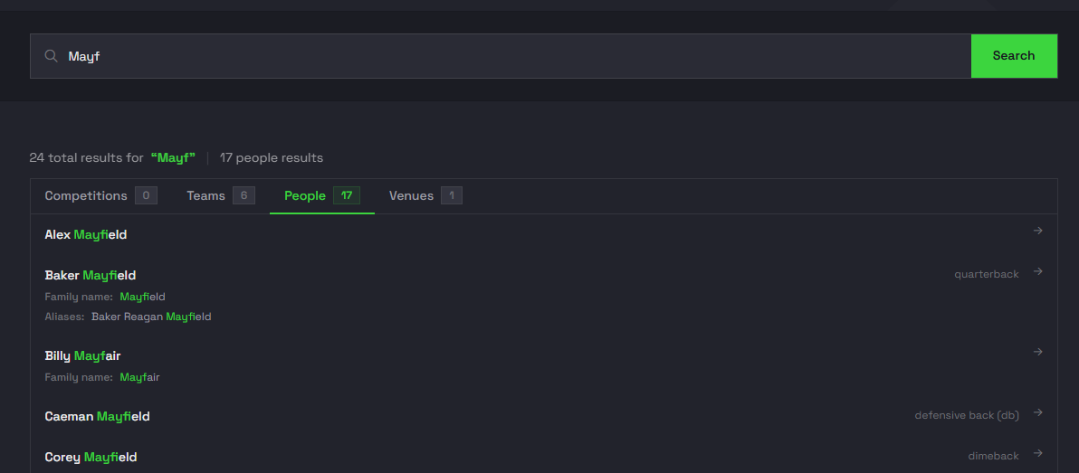 SDX Explore search results